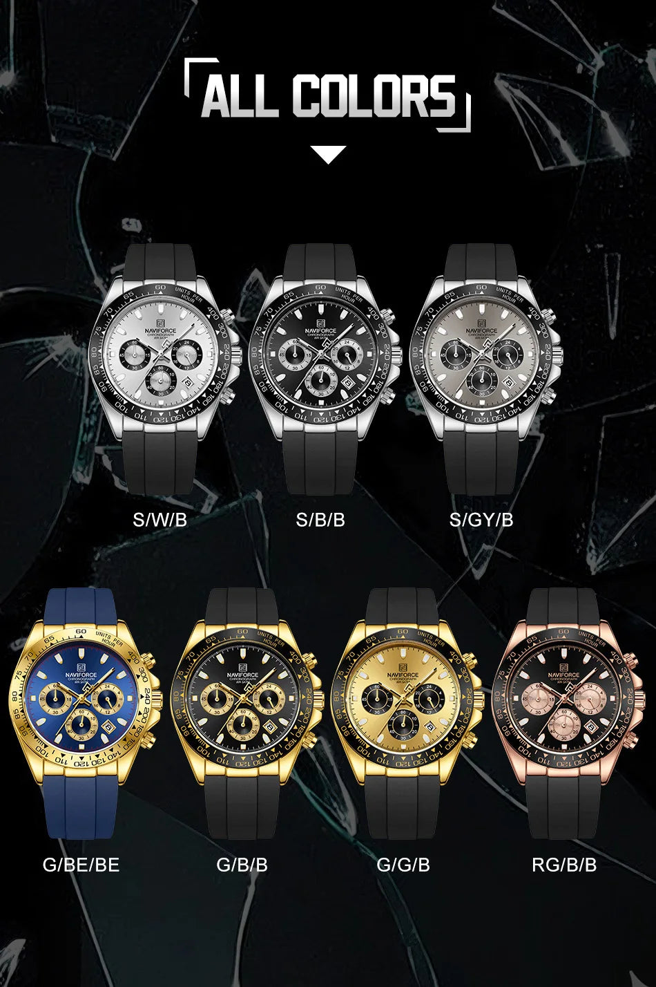 NAVIFORCE Quartz Men's Leisure Chronograph Watch Waterproof Luminous Silica Strap Unique Design Man Fashion Wristwatch Gift Box