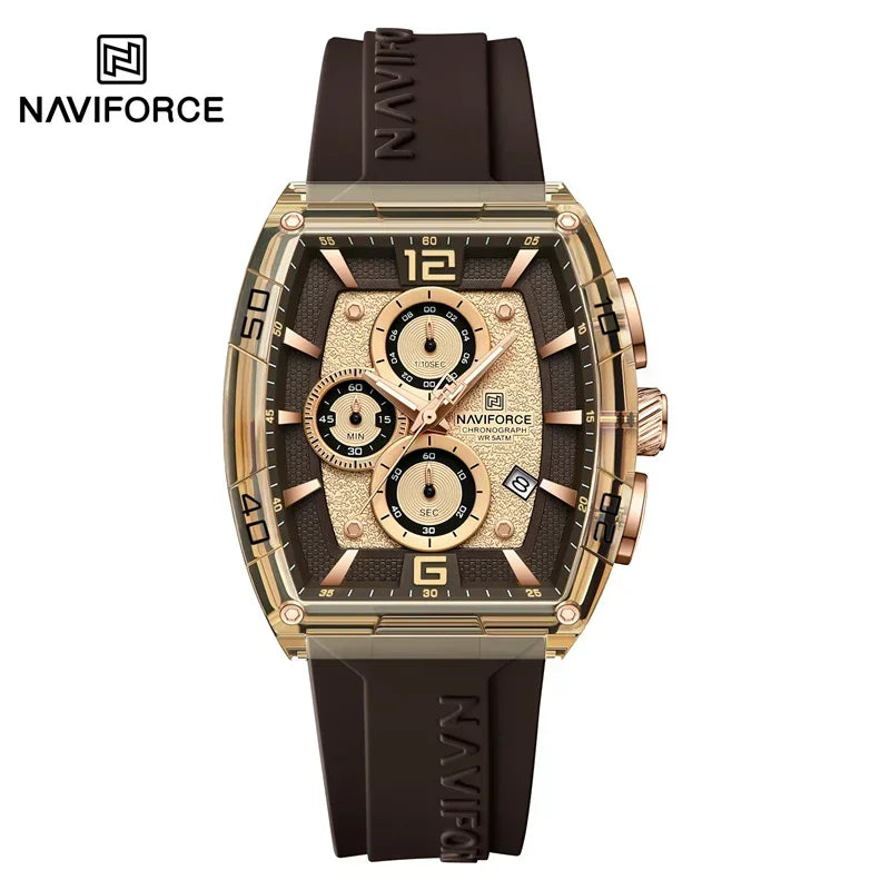 NAVIFORCE Men's Quartz Sports Casual Watch Silicone Strap Wristwatches Chronograph Waterproof Luminous Hands Man Auto Date Clock