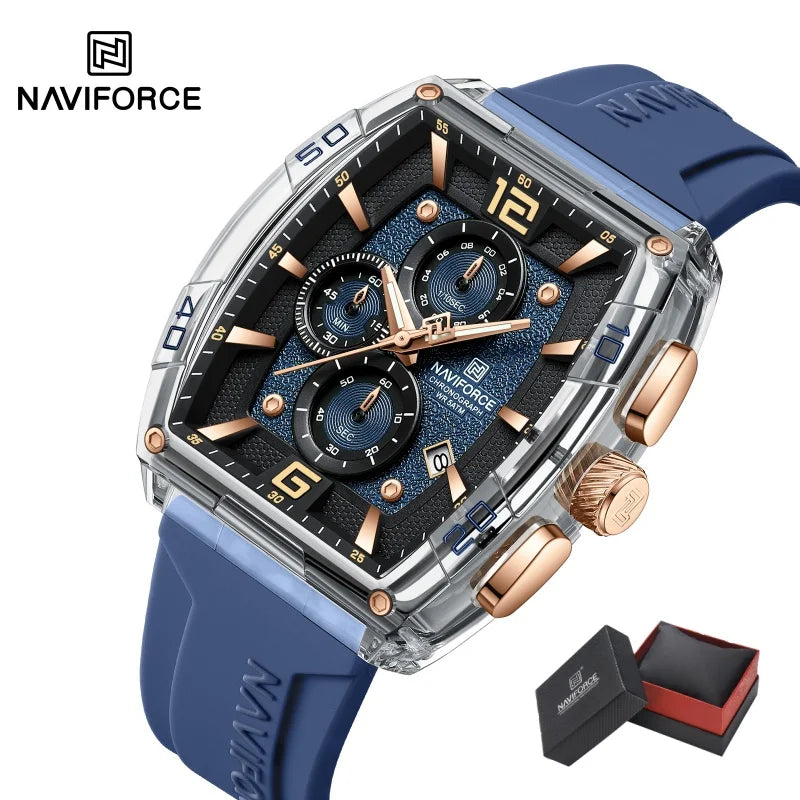 NAVIFORCE Luxury Men's Watch Quartz Chronograph 5ATM Waterproof Luminous Hand Soft Silicone Strap Male Fashion Sports Wristwatch