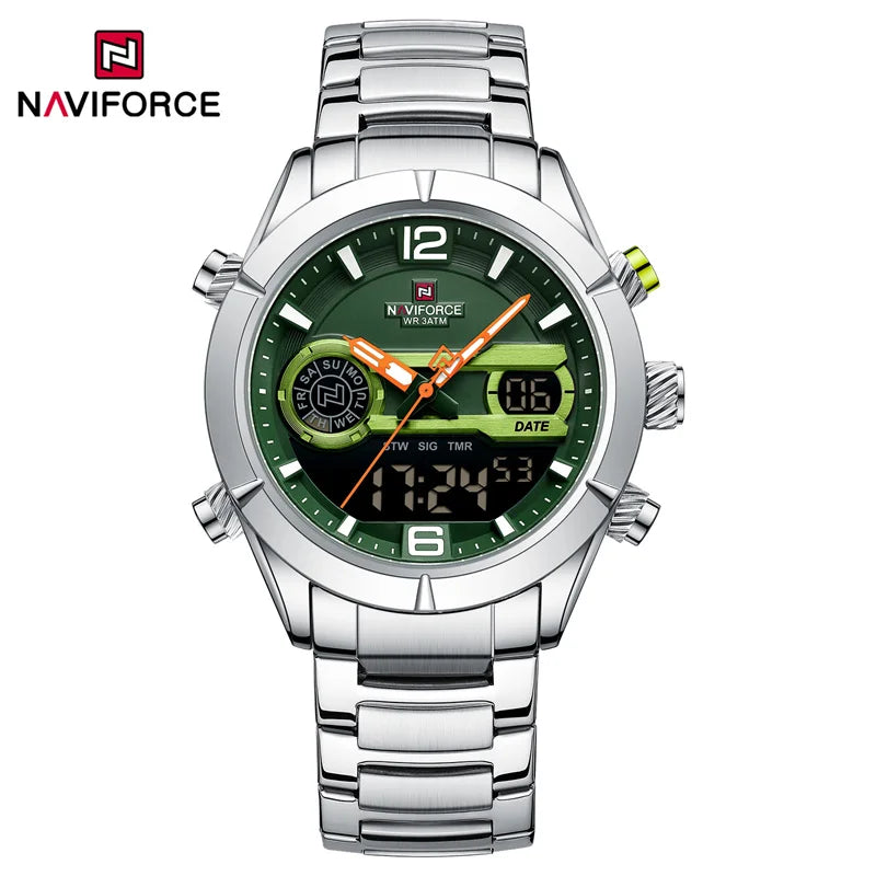 NAVIFORCE Brand Luxury Watch For Men Waterproof Digital Sport Quartz Wristwatches Military Luminous Stainless Steel Strap Clock