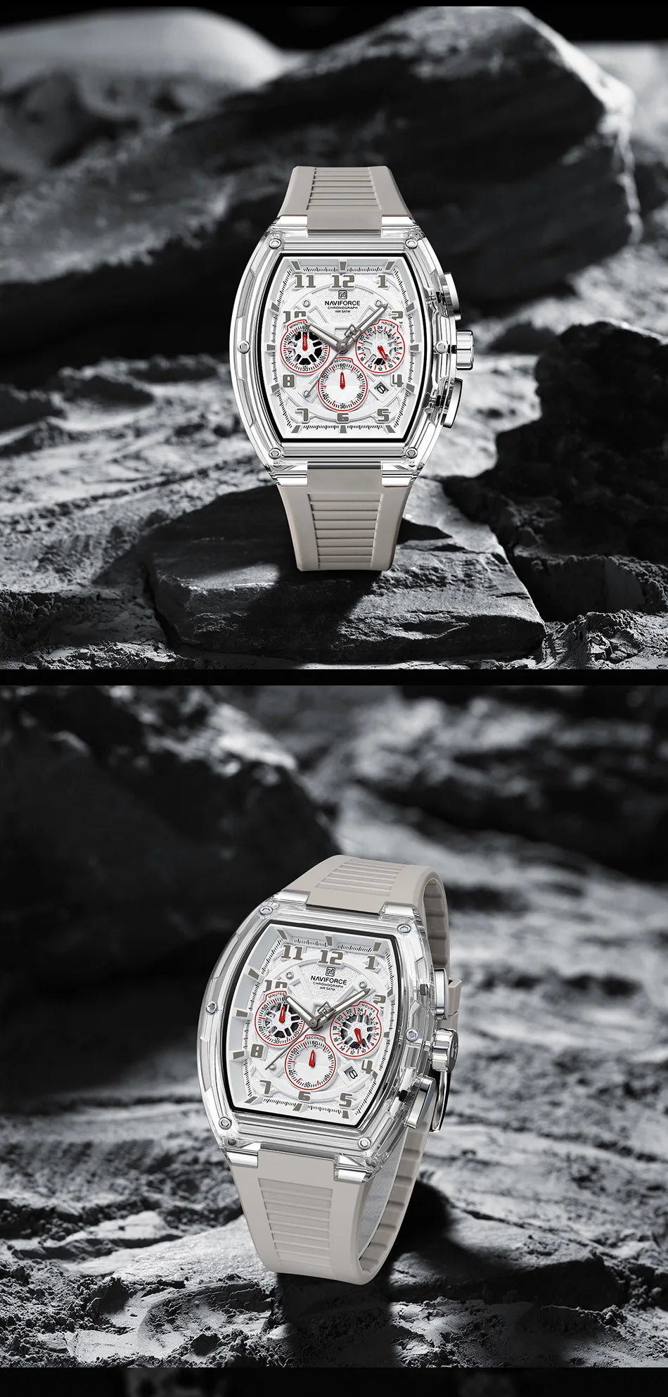 NAVIFORCE Man's Quartz Watch 50M Water Resistant Luminous Male Sports Wristwatch Barrel Dial Multi Function Casual Tech Stylish