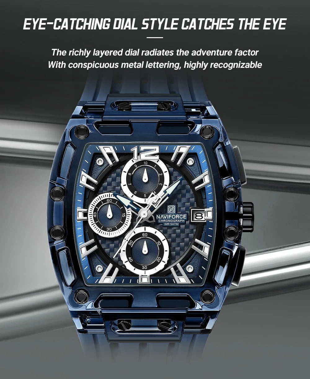 NAVIFORCE Outdoor Quartz Wristwatch for Men Chronograph Auto Date 5ATM Waterproof Silicone Strap Male Casual Fashion Sport Clock