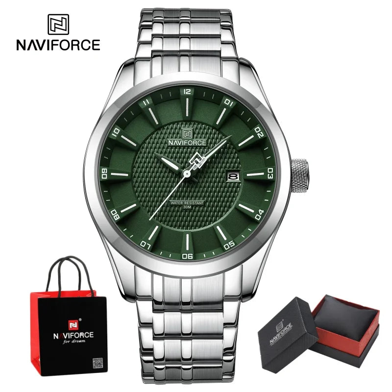 NAVIFORCE New Style Man's Watch Waterproof Quartz Calendar Date Clock Stainless Steel  Male Business Casual Wristwatch Gifts Box