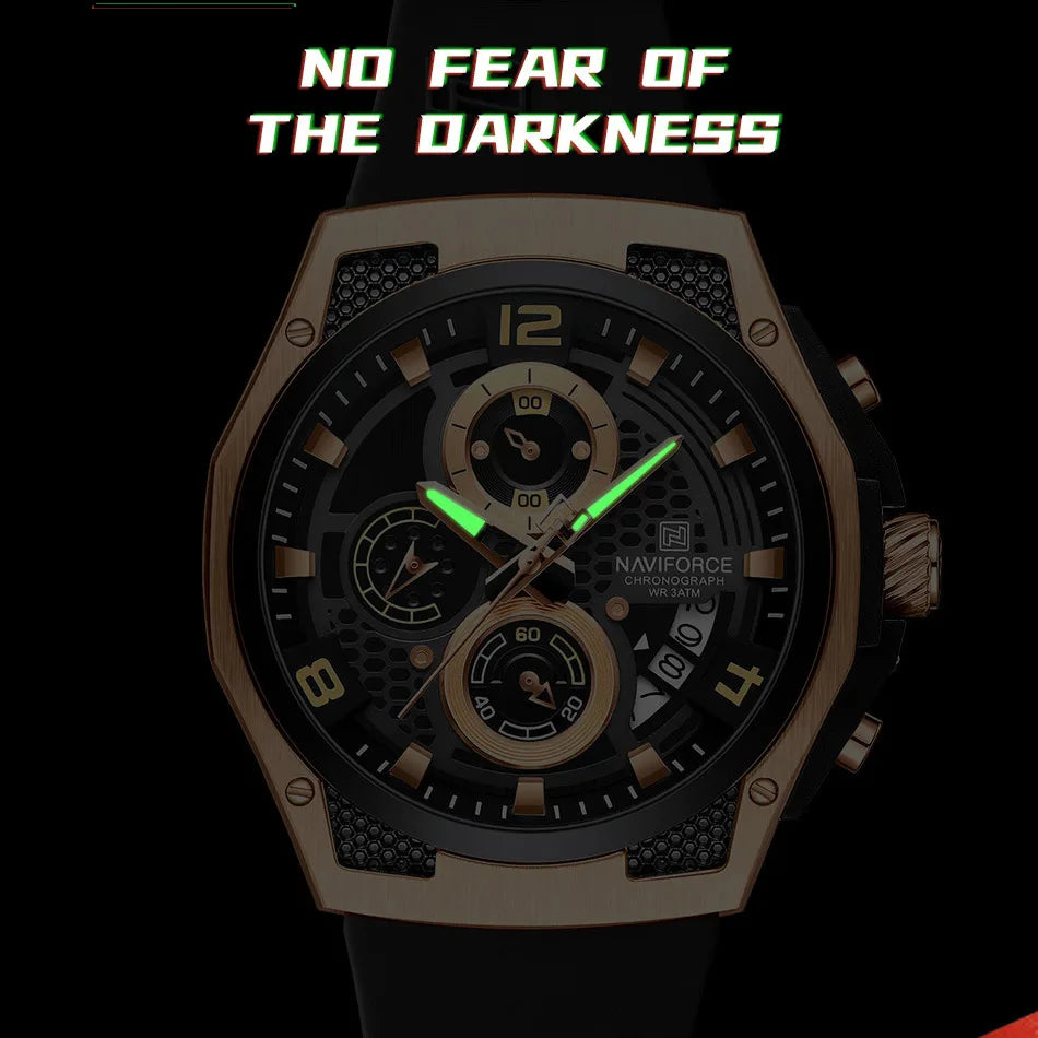 NAVIFORCE Men's Luxury Silicone Strap Male Quartz Wristwatch Casual Sport Waterproof Luminous Clock Relogio Masculino 2024 New