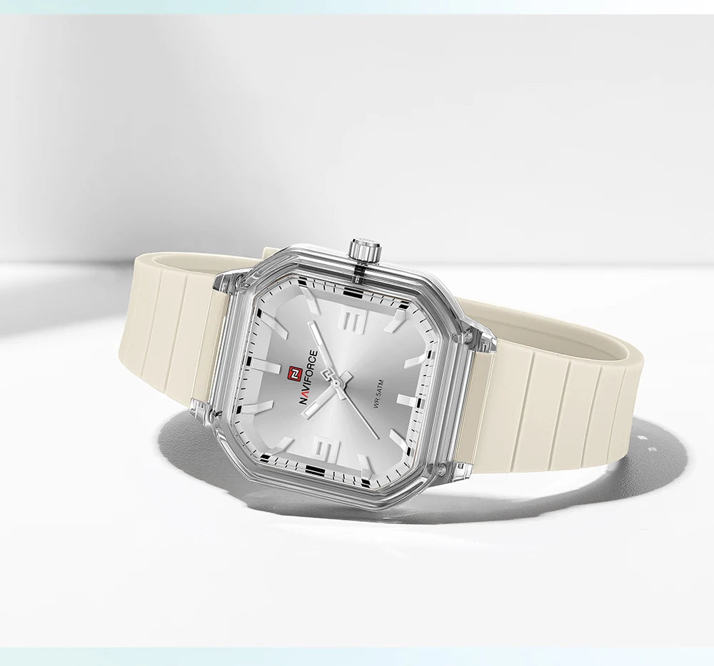 NAVIFORCE Women Polygon Watch Fashion Elegant Watches Display Silicone Strap 5ATM Waterproof Luminous Hand Ladies Gifts Watches