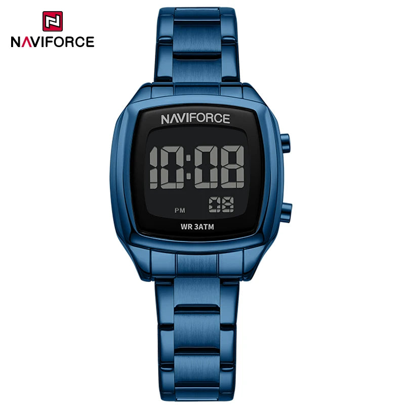 NAVIFORCE 2026 Watches for Women LCD Digital Waterproof Stainless Steel Strap Female Casual Fashion Daily Wear Wristwatch NF5047
