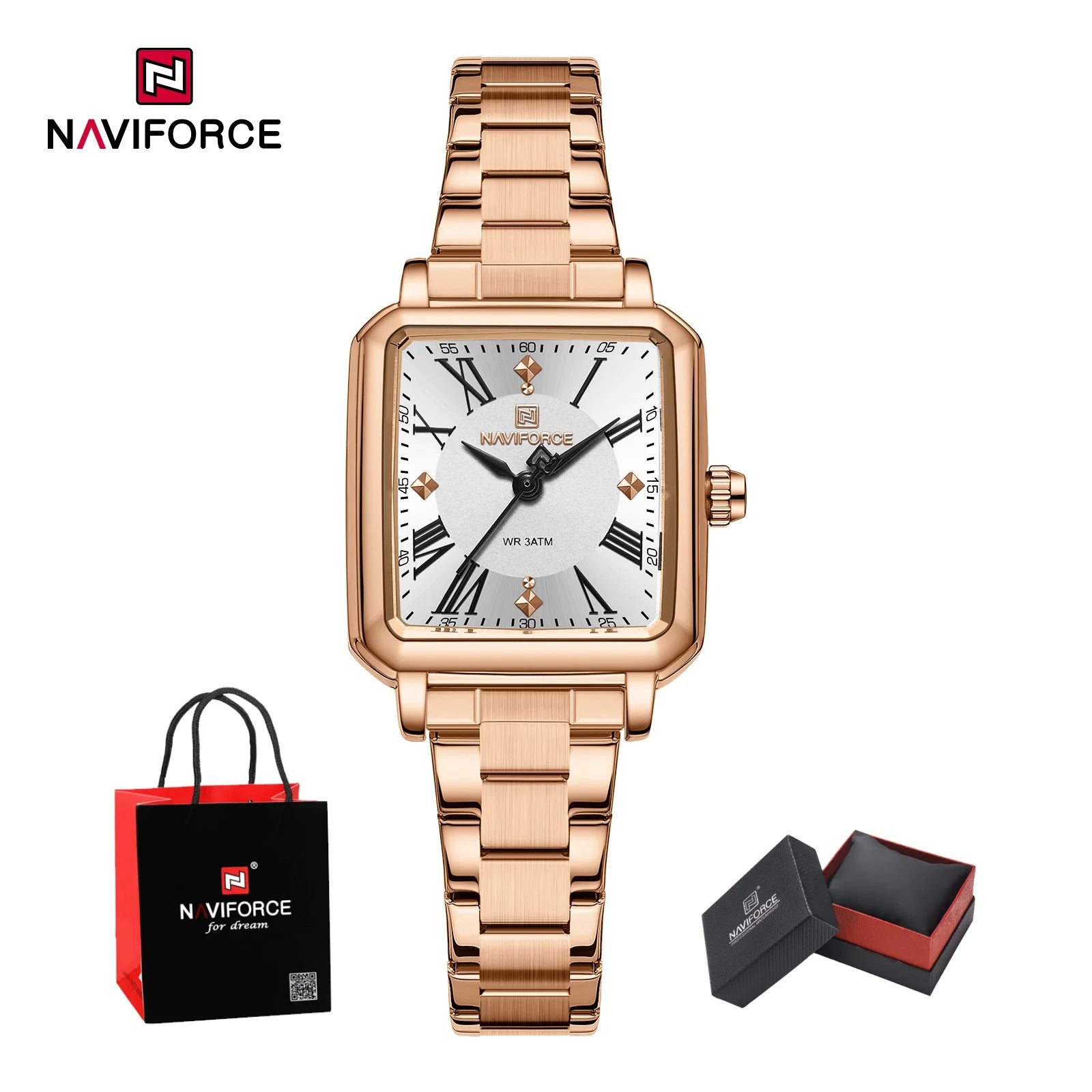 NAVIFORCE Elegant Stainless Steel Ladies Clock Women's 30M Waterproof Wristwatch Original  Double Snap Watch Women Fashion Gifts