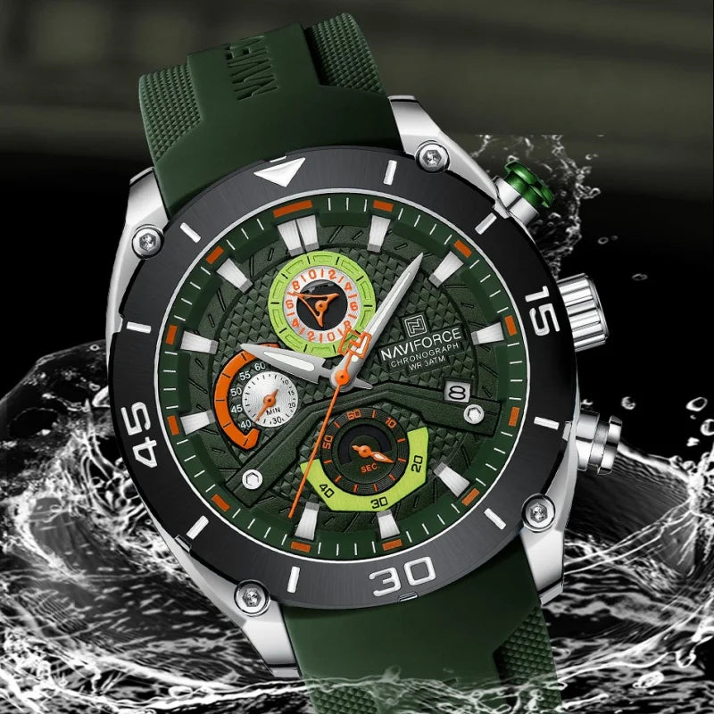 NAVIFORCE Man's Watch Quartz Chronograph 30M Waterproof Luminous Date Display Silicone Strap Trends Sports Wristwatch for Men
