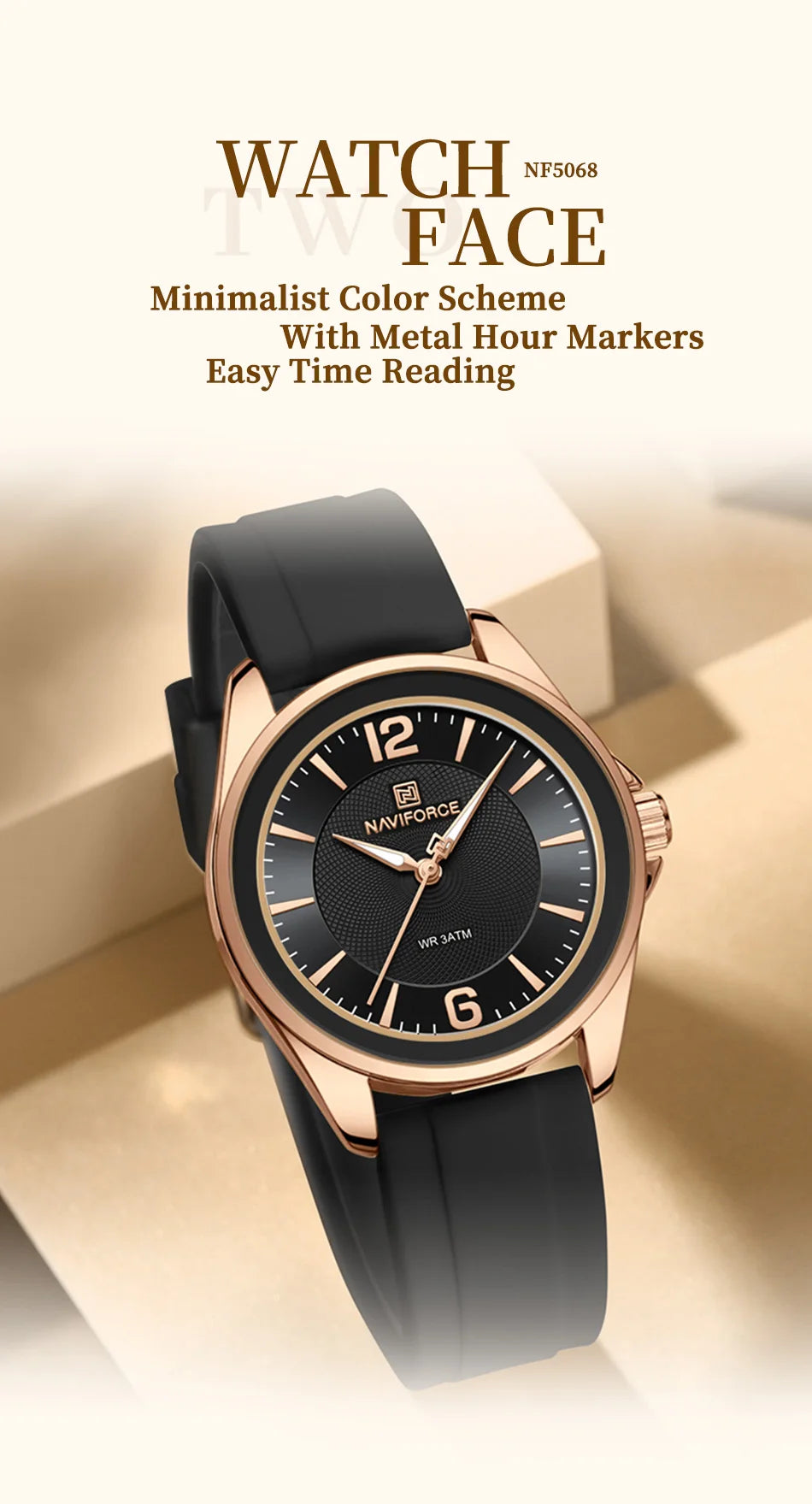 NAVIFORCE Original Women's Watches Classic Round Dial Silicone Strap 3ATM Waterproof Luxury Watch for Women Give for girls gifts
