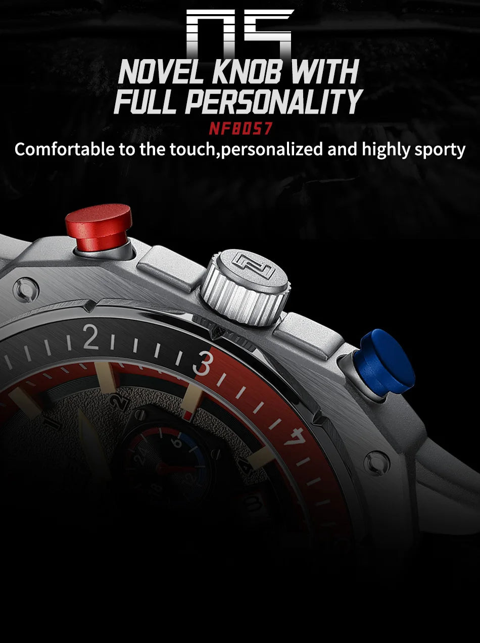 NAVIFORCE Sports Multifunction 24 Hours Date Display Waterproof Watch for Men Fashion Leather Quartz Analog Luminous Wrist Watch