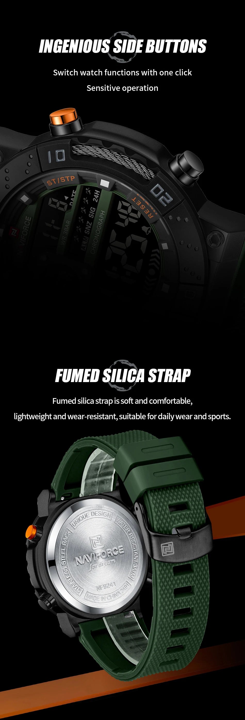 NAVIFORCE Watches for Men LCD Digital Auto Date Week Display Luminous Soft Silicone Strap  Fashion Wristwatch Relogio Masculino