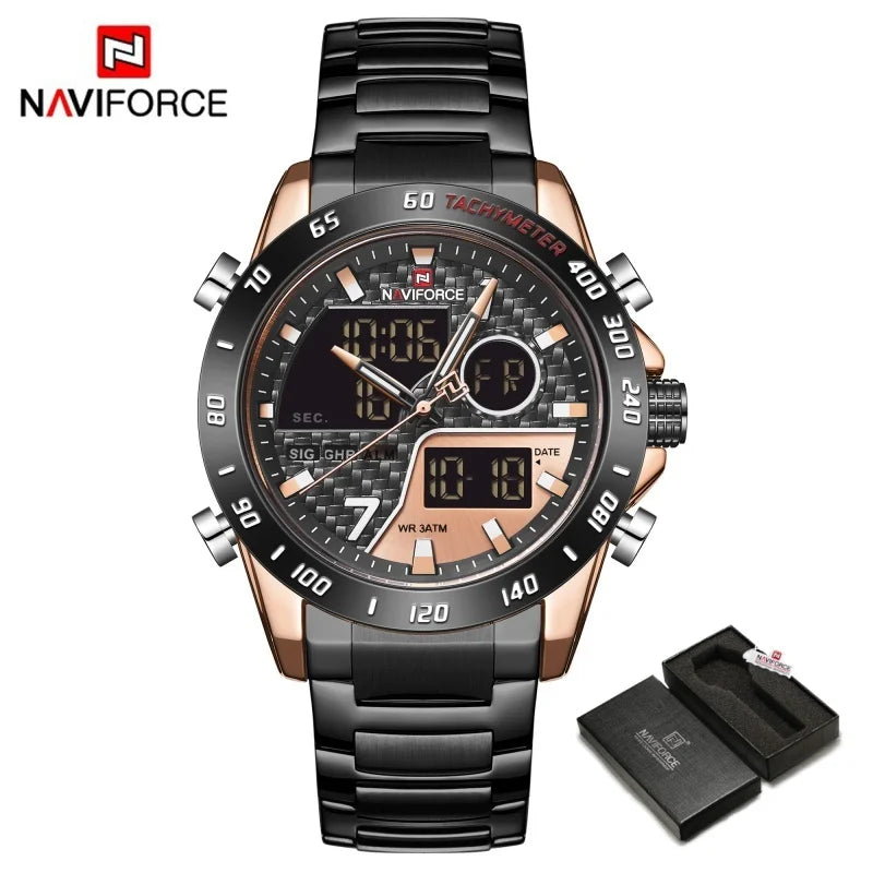 NAVIFORCE Watches for Men Quartz Dual Display Luminous Stainless Steel Strap Male Normal Business Wristwatch Father's Day Gifts