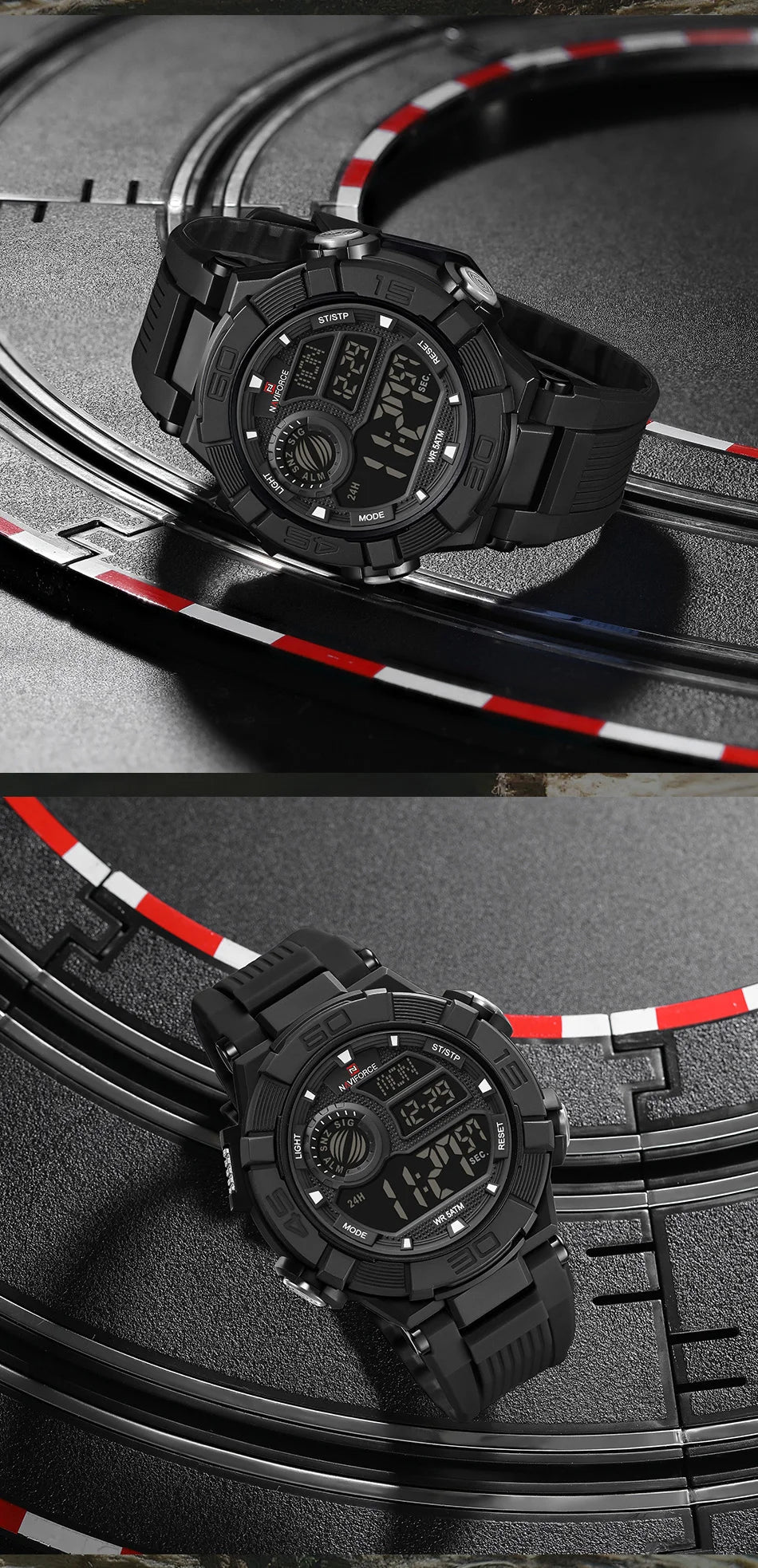 NAVIFORCE Man's Watch LCD Digital NF7131 Original Design Luminous Big Dial TPU Strap Outdoor Wristwatch Gift Box for Students