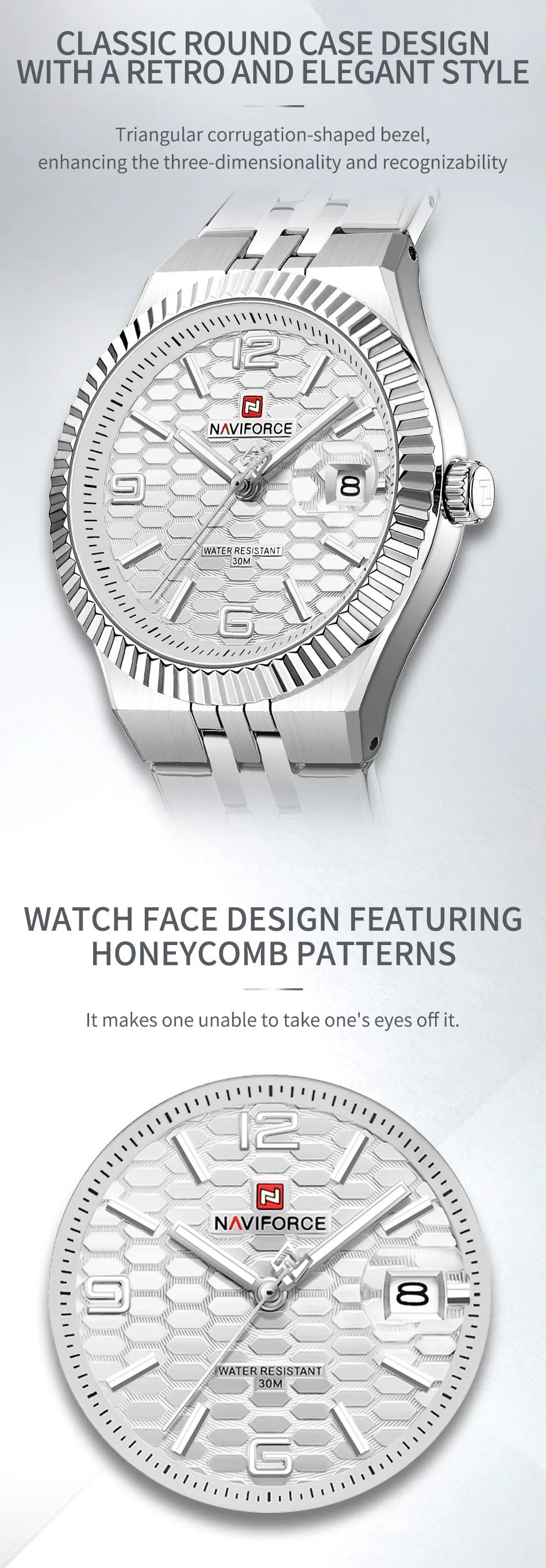NAVIFORCE Couple Watch Quartz Calendar 3ATM Waterproof Stainless Steel Trendy Luxury Lover Wristwatch for Men and Women Gifts