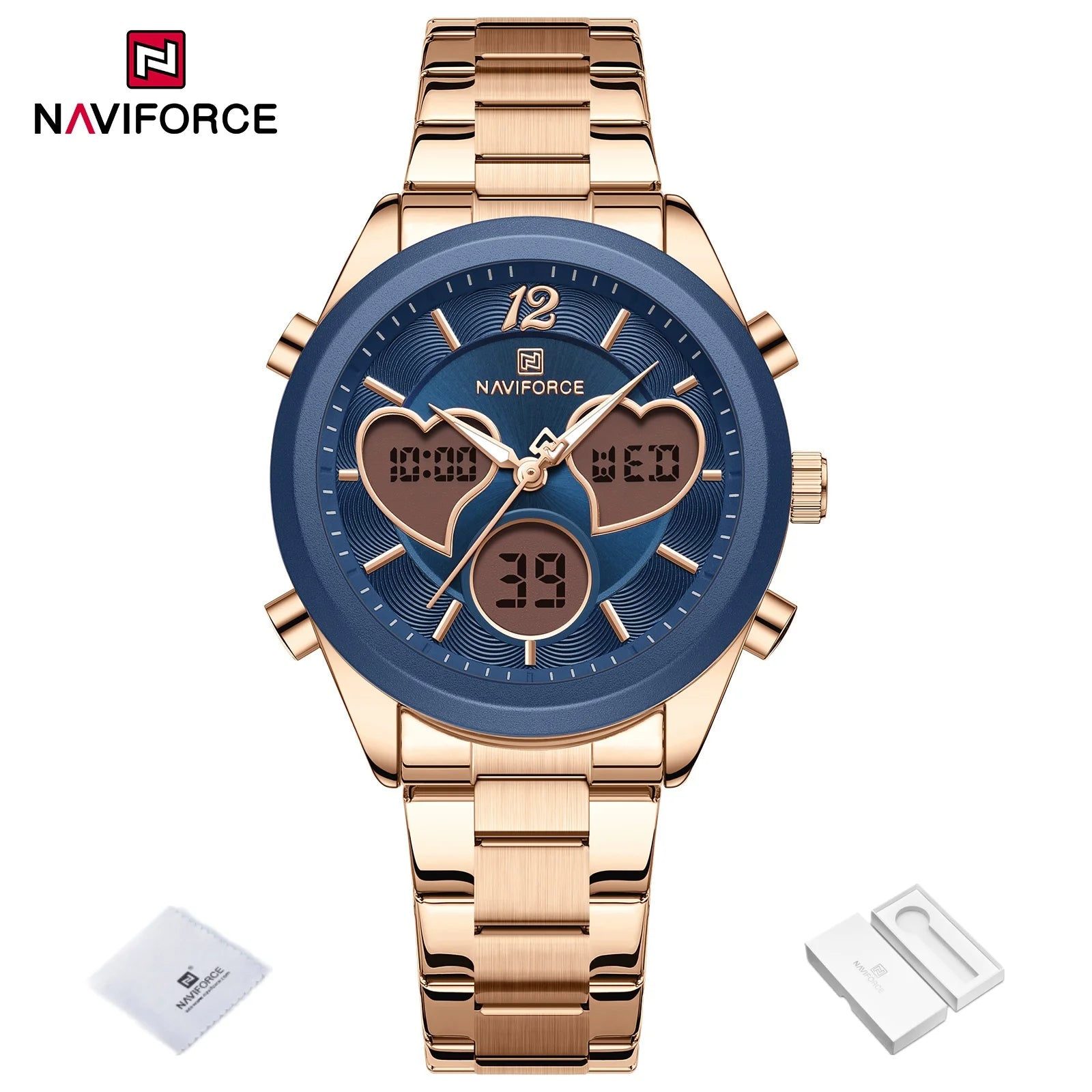 NAVIFORCE Women Watch Unique Design of Heart-Shaped Dial Quartz Analog LCD Digital Watches Fashion Casual Girlfriend Gifts Clock