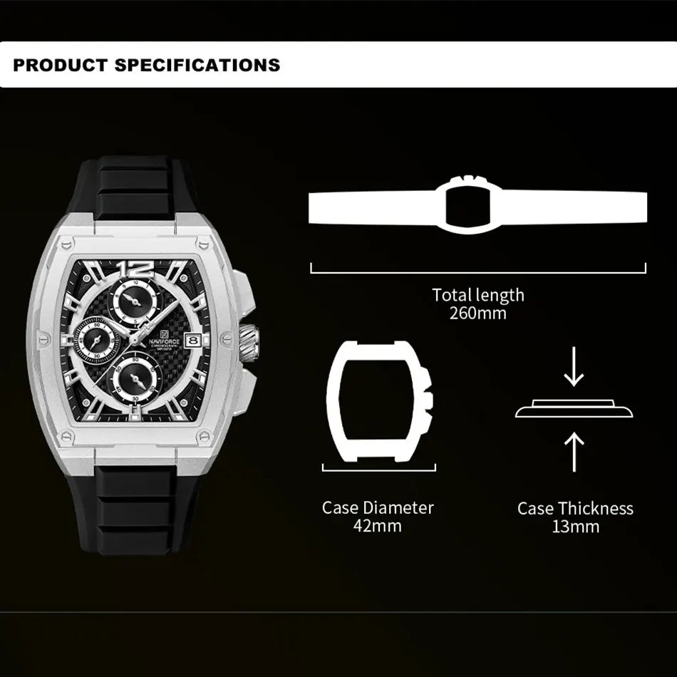 NAVIFORCE Men's Waterproof Luxury Sport Watch Casual Multifunction Chronograph Business Wristwatch with Silicone Band Gift Set