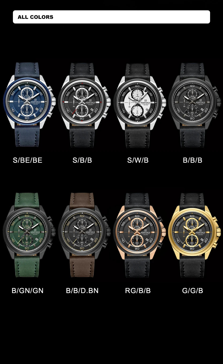 NAVIFORCE Brand Watches For Men Genuine Leather Band Chronograph Quartz Wristwatches Casual Sport 30m Waterproof Male Gift Clock