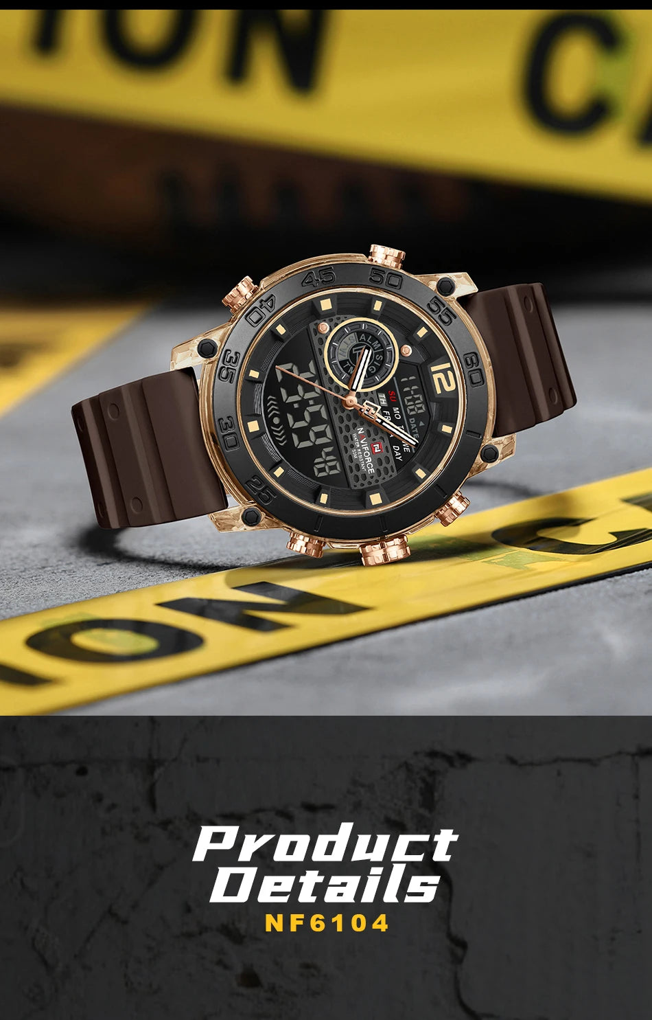 Men Watch NAVIFORCE Fashion Casual Quartz Luminous Watches  Waterproof  Wristwatch Silicone Band Day and Date Display Clock 6104