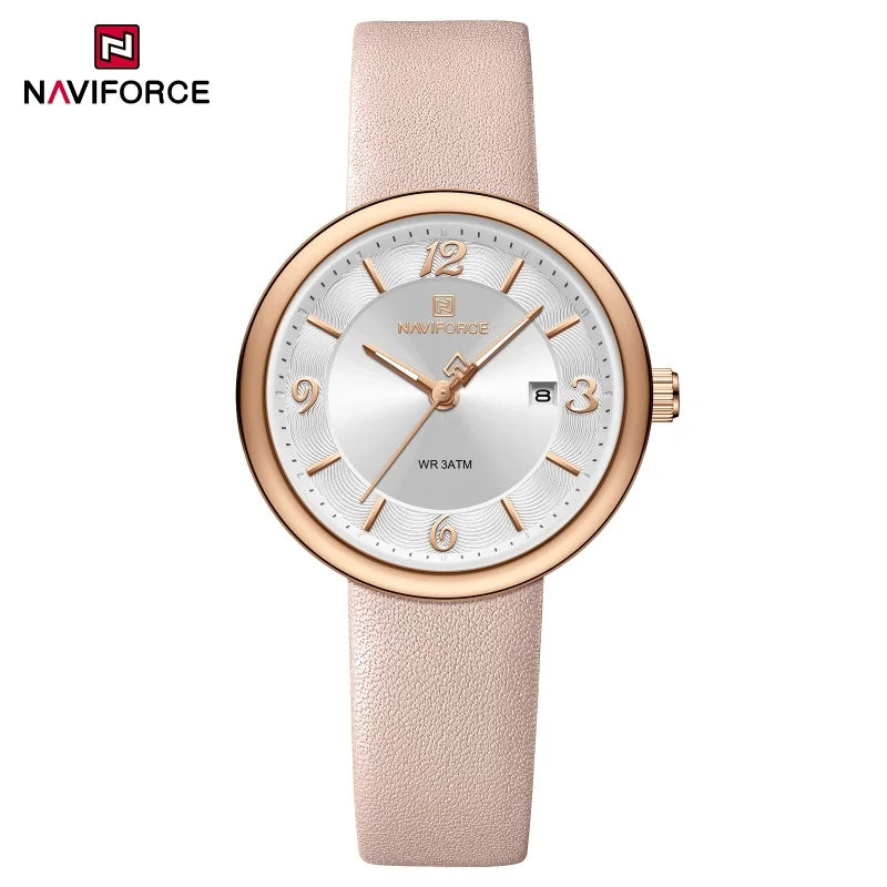 NAVIFORCE New Women Daily Quartz Watch Lightweight Floral Dial 3ATM Waterproof PU Strap Elegant Lady Wristwatch Relogio Feminino