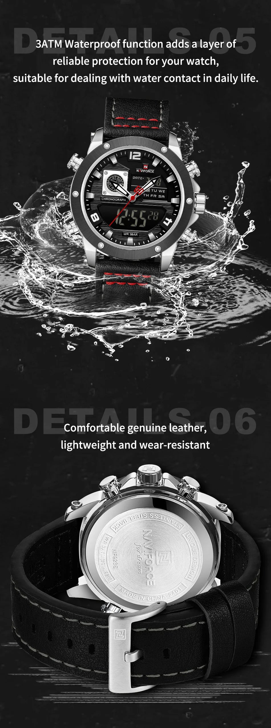 NAVIFORCE Dual Display Watches For Men Top Brand Luxury Military Waterproof Watch Men Casual Sport Digital Watch Montre Homme