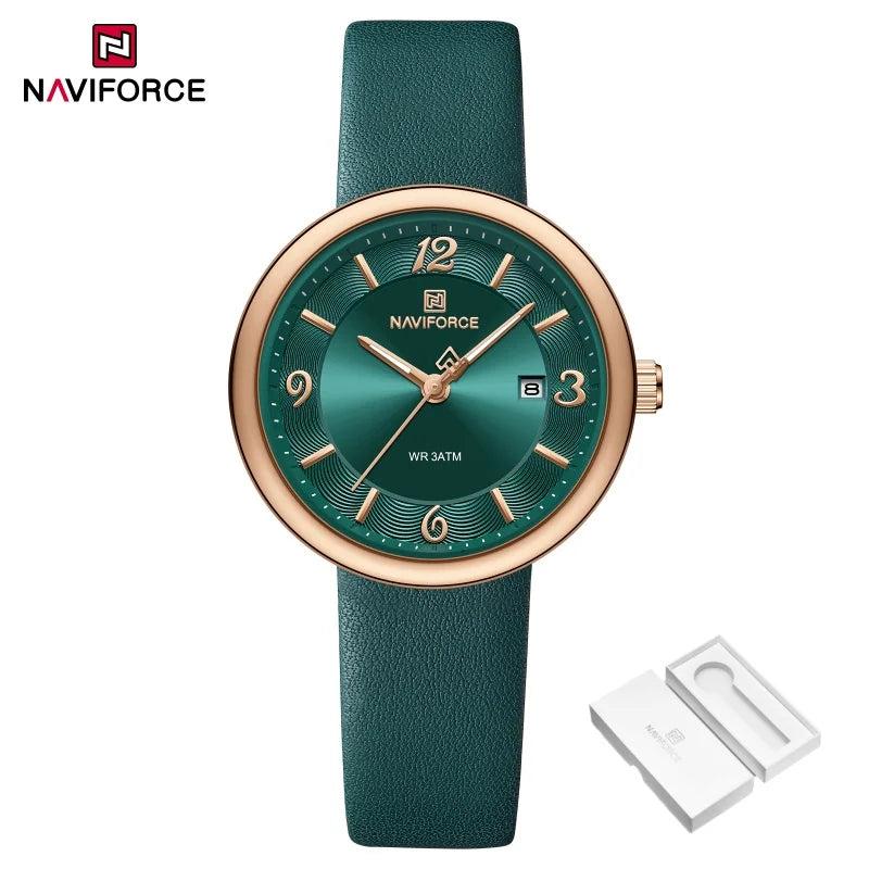 NAVIFORCE New Women Daily Quartz Watch Lightweight Floral Dial 3ATM Waterproof PU Strap Elegant Lady Wristwatch Relogio Feminino