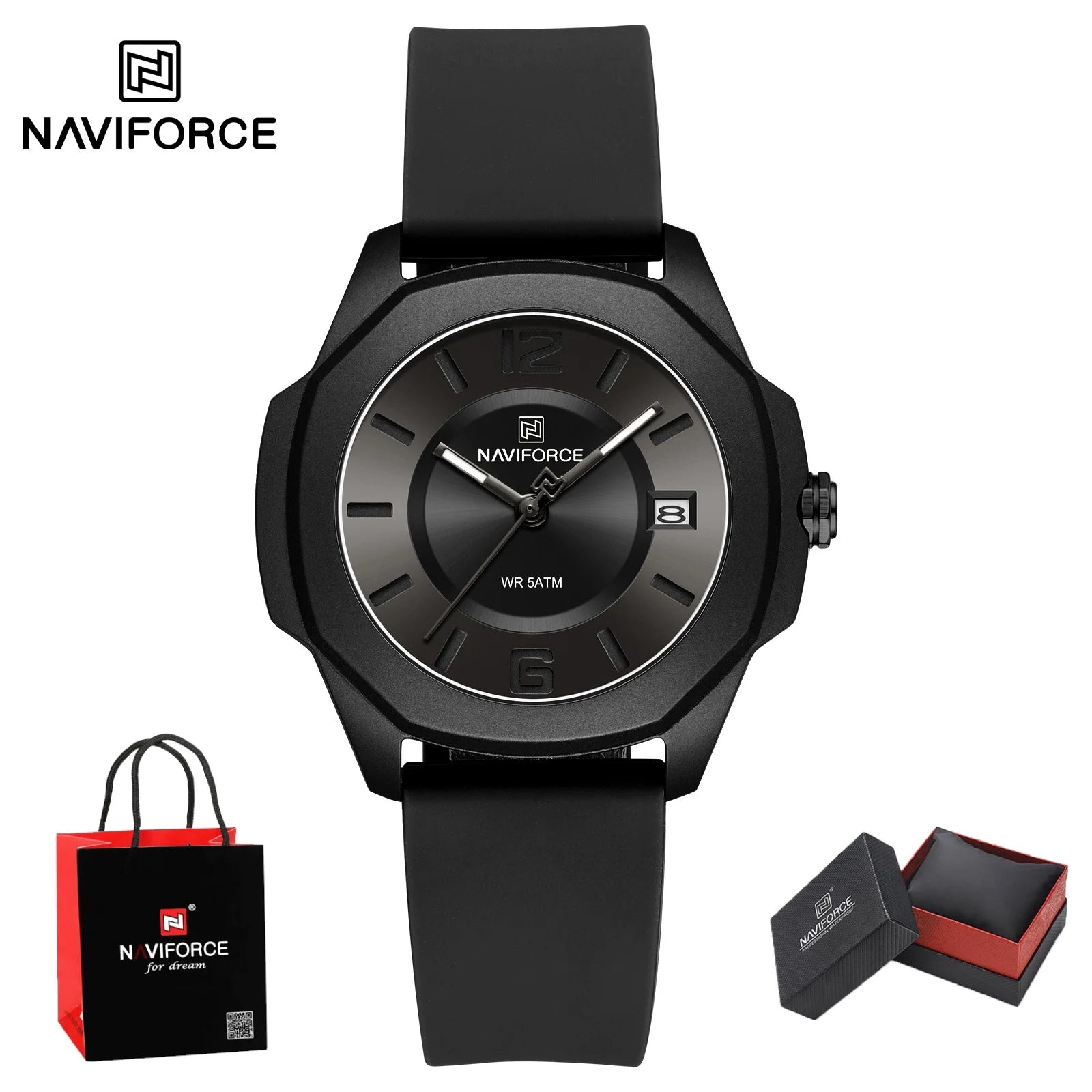 NAVIFORCE Watch Women's Luxury Quartz Watches Ladies Simple Style Silicone Strap Wrist Watch Date Display Clock Package Gifts