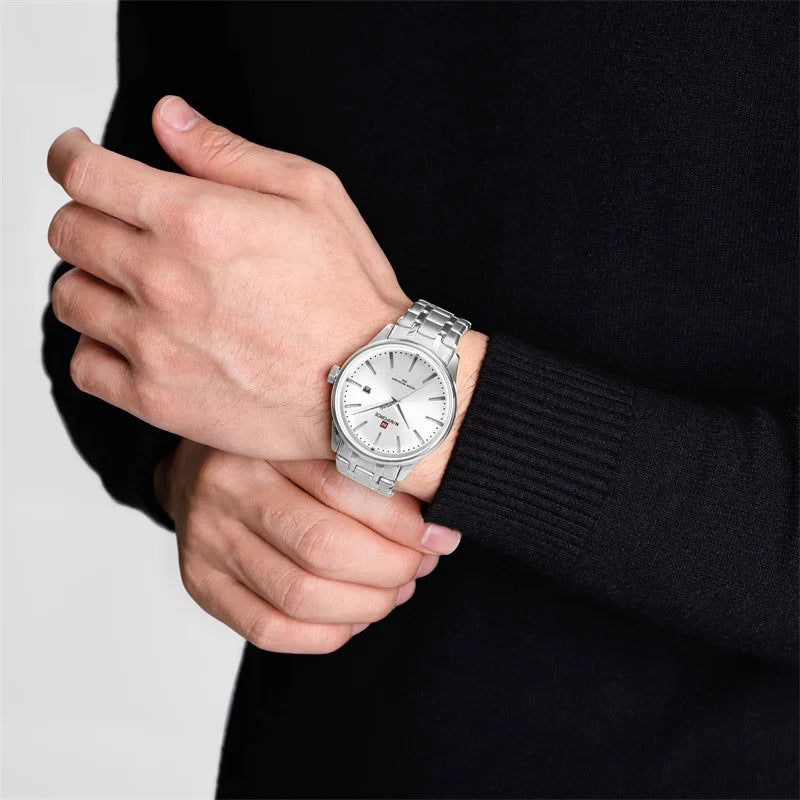 New NAVIFORCE Men's Fashion Business Stainless Steel Strap Quartz Wristwatches Calendar Watch Waterproof Relogio Masculino Gifts