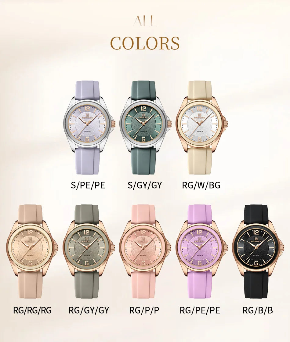 NAVIFORCE Luxury Sport Watch for Women Elegant Waterproof Wristwatch with Comfortable Silicone Strap Fashion Ladies Dress Clock