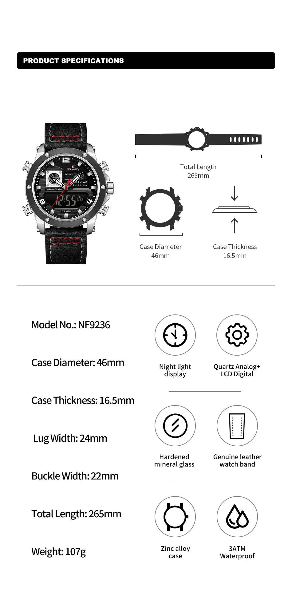 NAVIFORCE Dual Display Watches For Men Top Brand Luxury Military Waterproof Watch Men Casual Sport Digital Watch Montre Homme