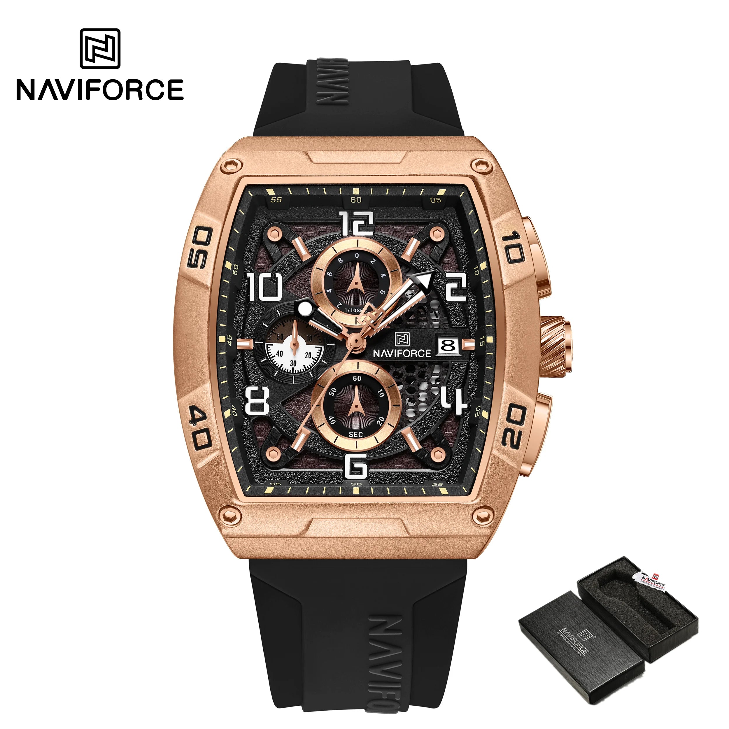 Fashion Brand NAVIFORCE  Men Gold Design Quartz Watches Casual Male  Wrist Watch Large Dia Multi-function PU Waterproof Clock