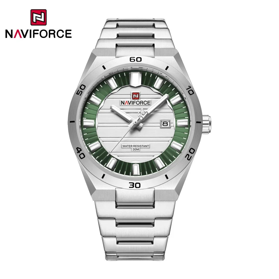 NAVIFORCE Men Quartz Watch Original Waterproof mens wristwatch Steel Strap Quartz Date Display Luminous Fashion Watches For Men