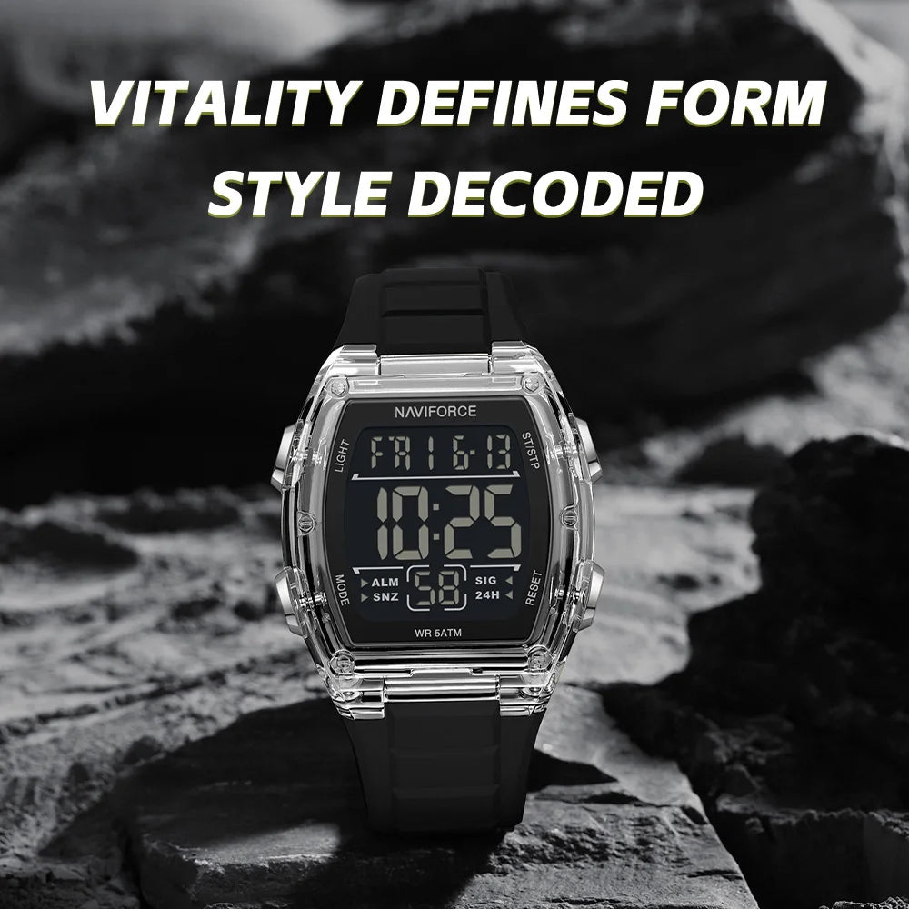 NAVIFORCE Luxury LCD Digital Sport Watches For Men Luxury Casual Alarm Clock 50M Waterproof Silicone Band Electronic Wristwatch