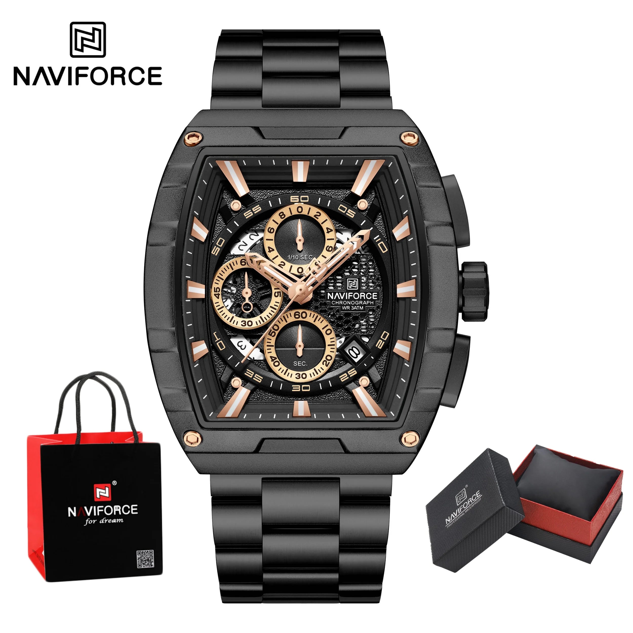 NAVIFORCE Men's Watches Sports Auto Date Man Watch Luxury Waterproof Stainless Steel Quartz Wristwatch Chronograph Package Gifts