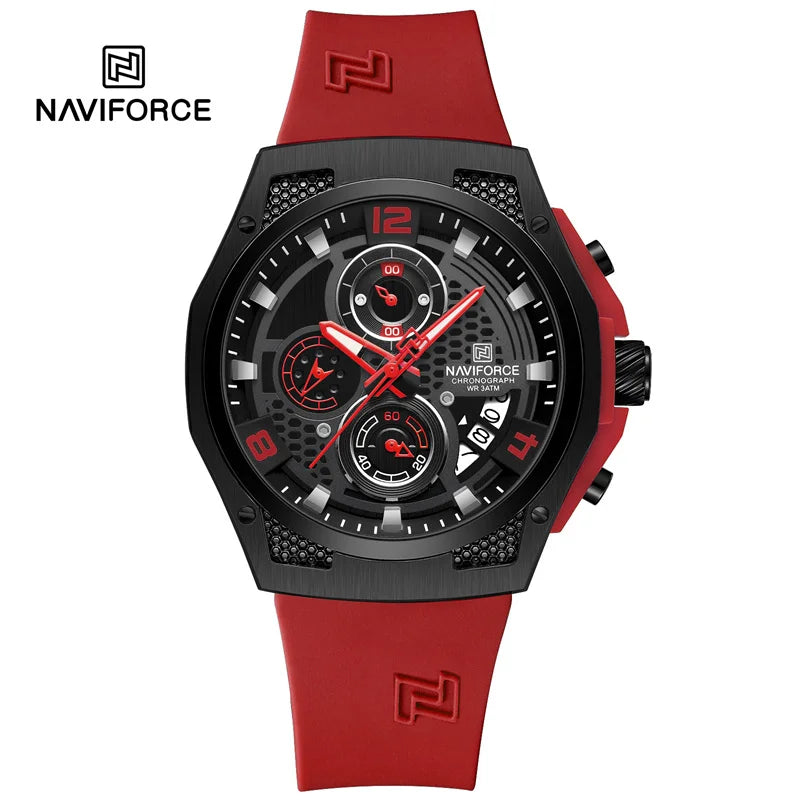 NAVIFORCE Men's Luxury Silicone Strap Male Quartz Wristwatch Casual Sport Waterproof Luminous Clock Relogio Masculino 2024 New