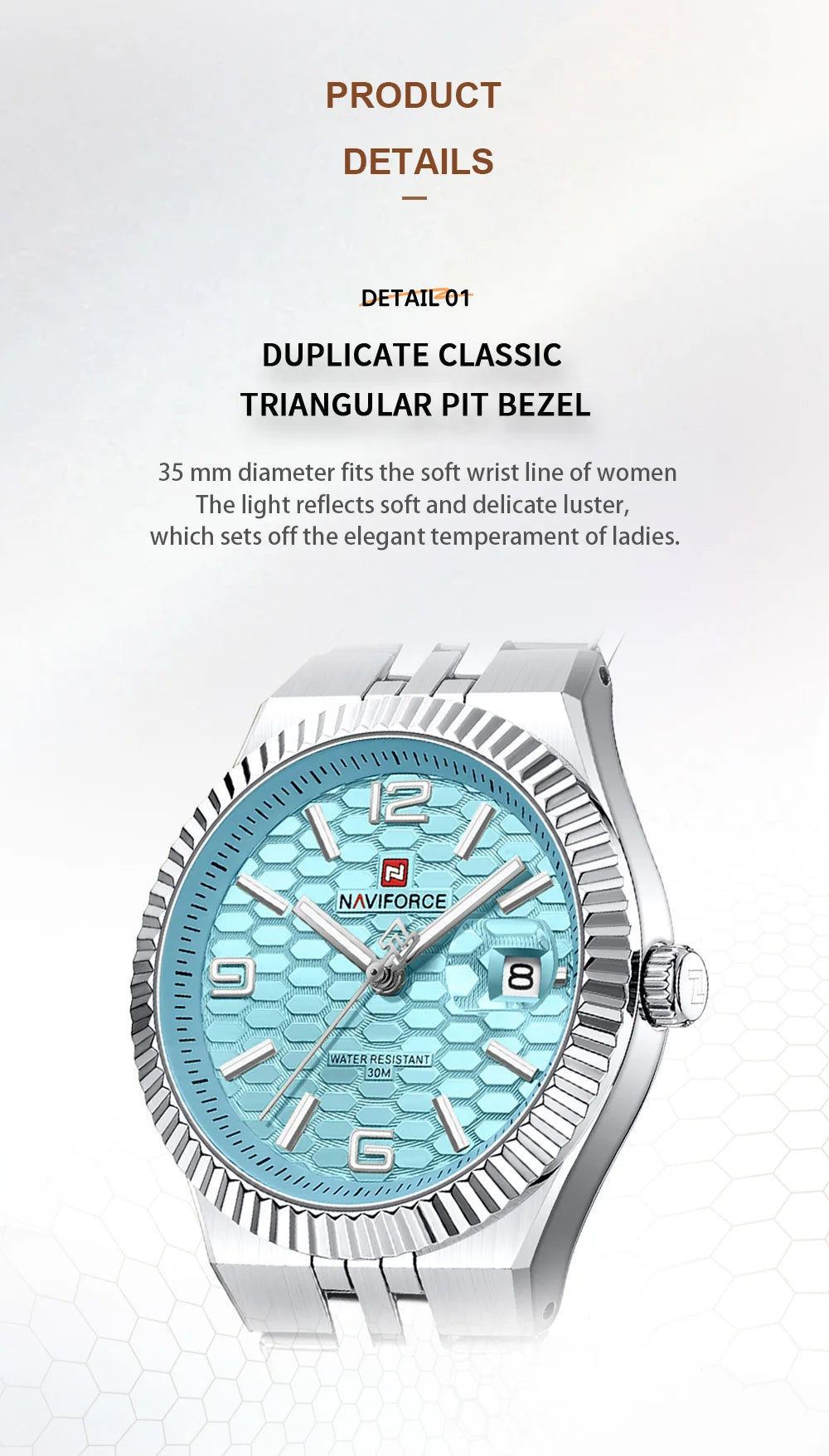 NAVIFORCE Luxury Women Quartz Calendar Watch 30M Waterproof Luminous Steel Strap Female Casual Girls Fashion Wristwatch Gift Box