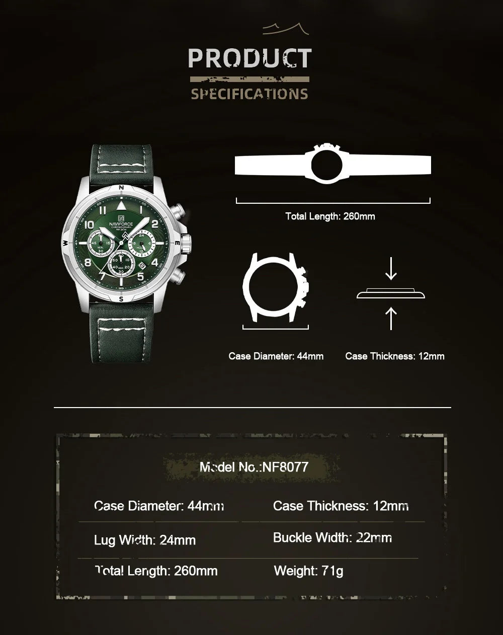 NAVIFORCE Classic Men Quartz Chronograph Watch 3ATM Waterproof Date Display Leather Strap Business Wristwatch Gift Box for Male