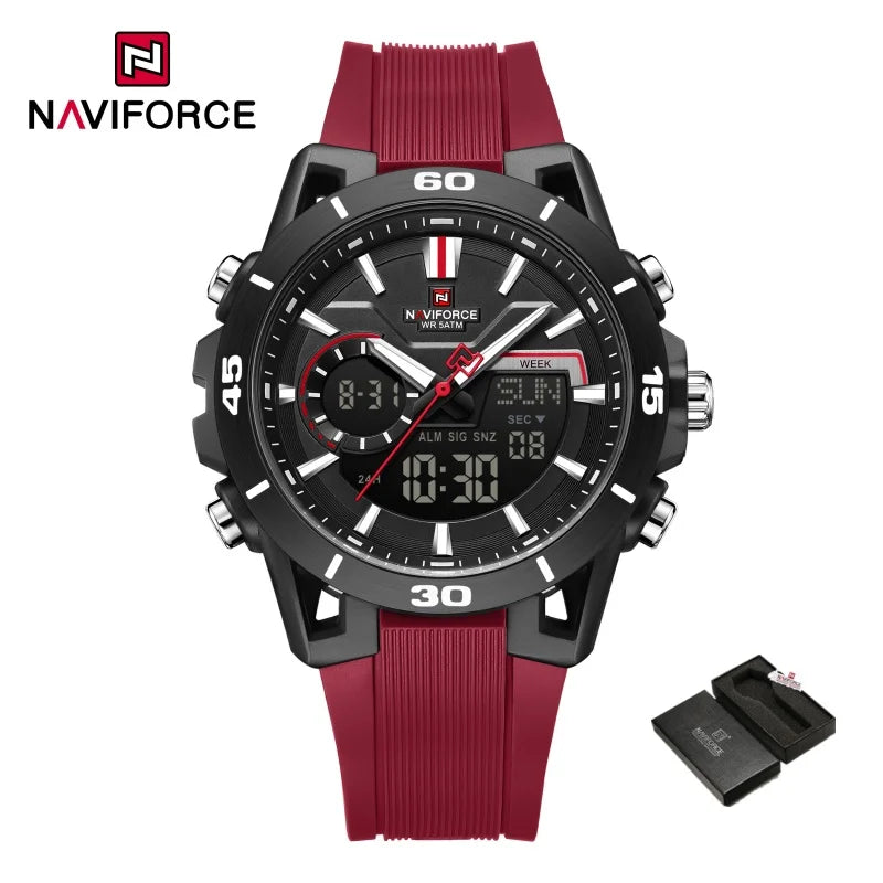 NAVIFORCE Men Watches Quartz Dual Display 50M Waterproof Chronograph Luminous Alarm Clock Male Business Sports Trendy Wristwatch