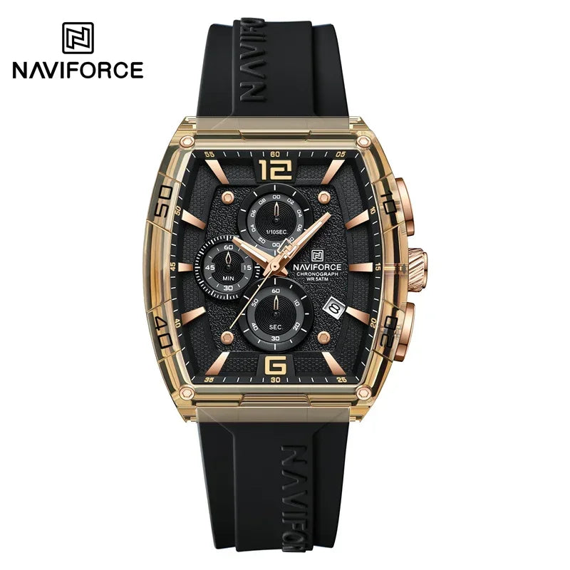 NAVIFORCE Men's Quartz Sports Casual Watch Silicone Strap Wristwatches Chronograph Waterproof Luminous Hands Man Auto Date Clock