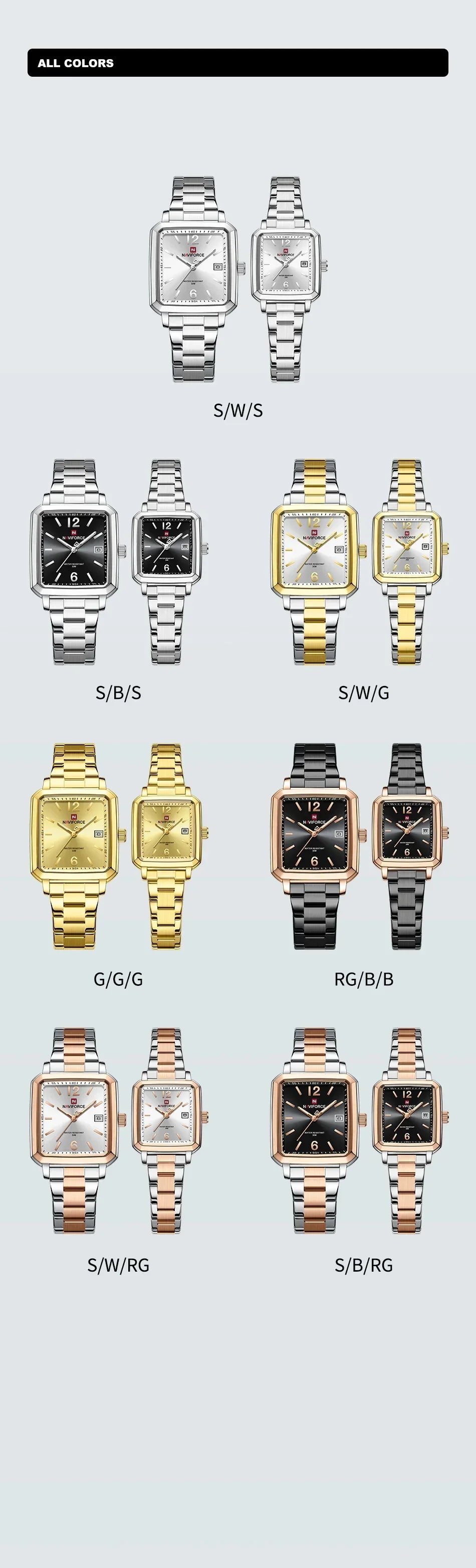 NAVIFORCE Square Design Lover's Watches Original Casual Waterproof Calendar Luxury Sports Quartz Watch for Women Men Date Gift