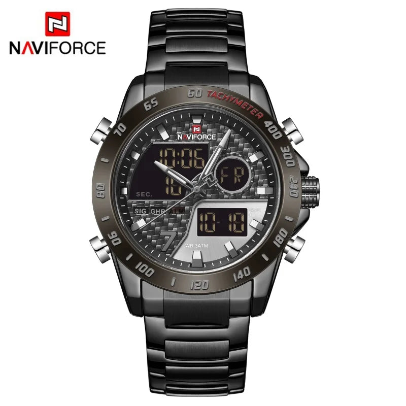 NAVIFORCE Watches for Men Quartz Dual Display Luminous Stainless Steel Strap Male Normal Business Wristwatch Father's Day Gifts