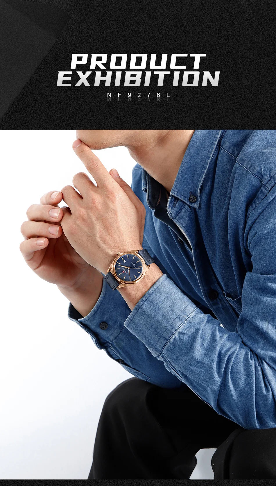 NAVIFORCE Men's Watches Fashion Genuine Leather Strap 30M Waterproof Male Quartz Wristwatches Luminous Point Date Display Clock