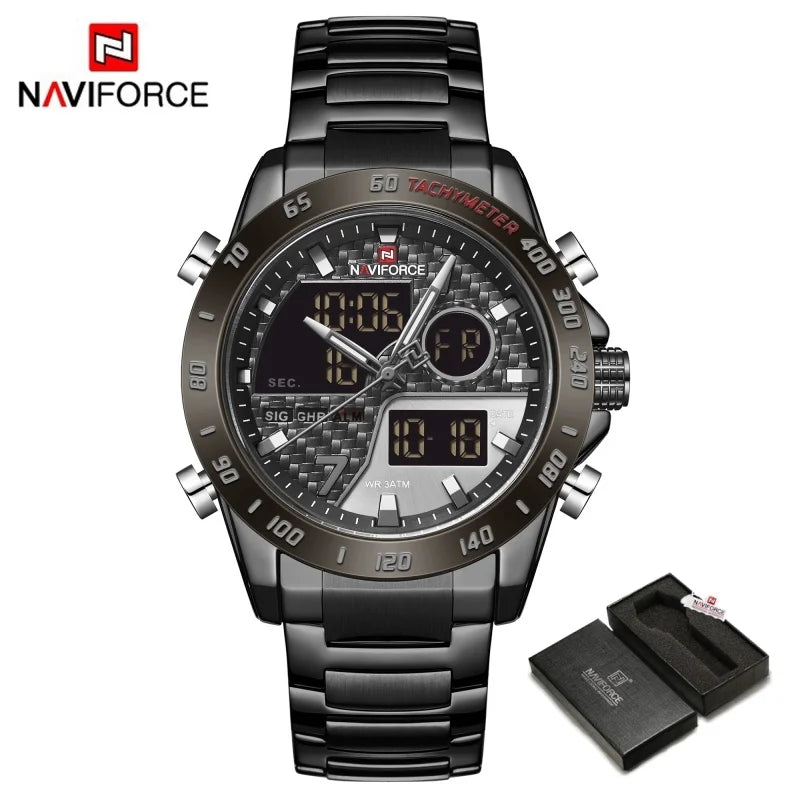 NAVIFORCE Watches for Men Quartz Dual Display Luminous Stainless Steel Strap Male Normal Business Wristwatch Father's Day Gifts