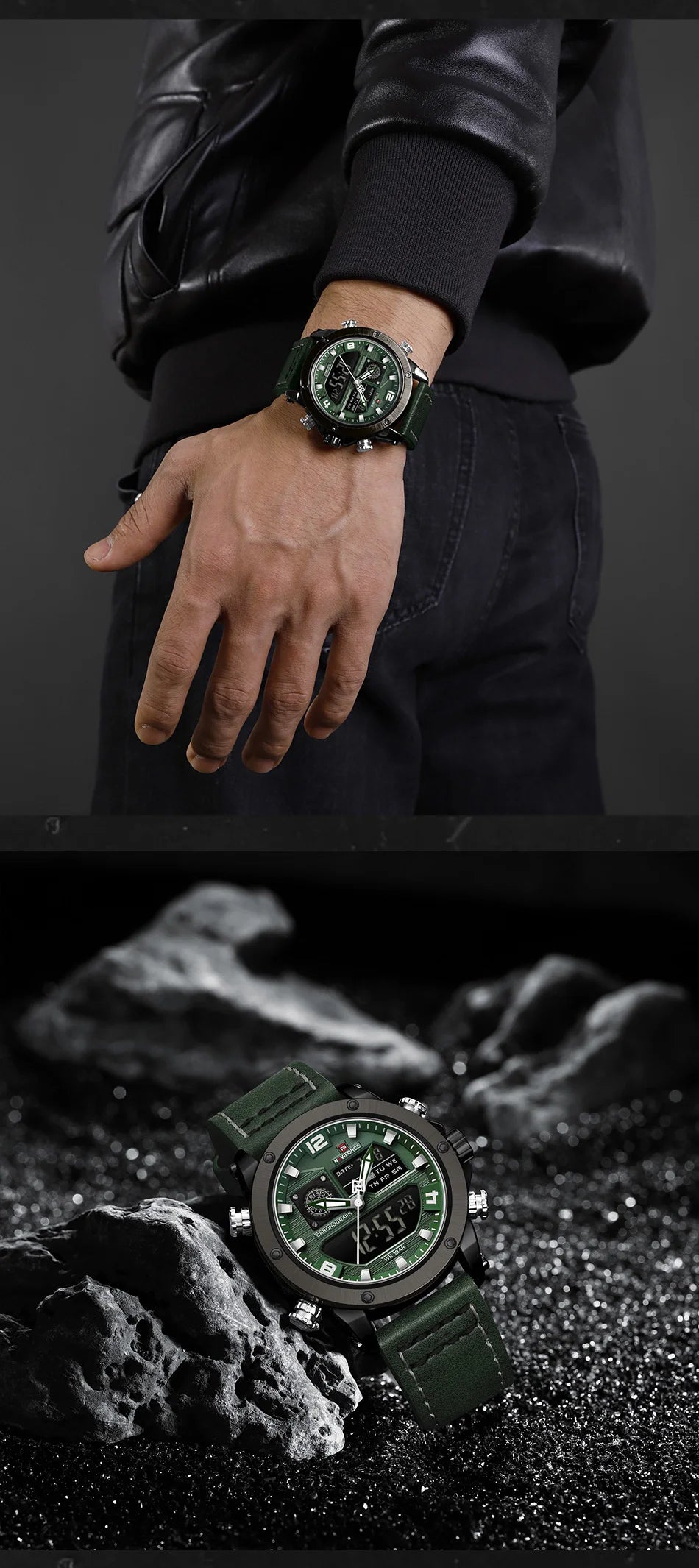 NAVIFORCE Digital Mens Military Watch Waterproof Watch Dual Display Quartz Sports Watch For Men Luminous High Quality Wristwatch