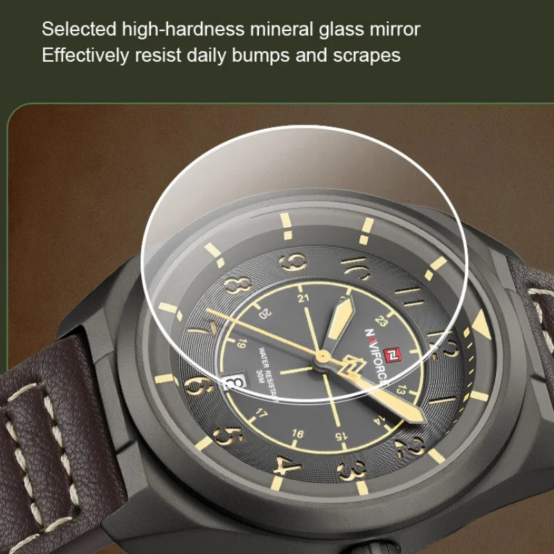 NAVIFORCE New Men Retro Quartz Watch Calendar 30M Waterproof Leather Strap Male Simple Trendy Mature Business Wristwatch NF9281L