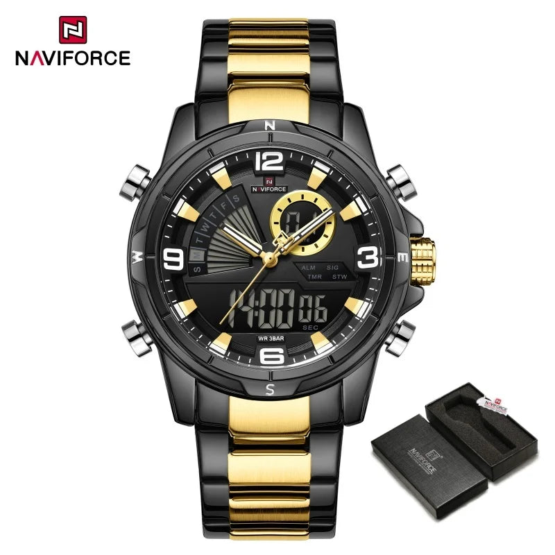 NAVIFORCE Luxury Mens Watches Military Chronograph Alarm Mode Quartz Wristwatches For Men Sports Month Calendar Waterproof Gift