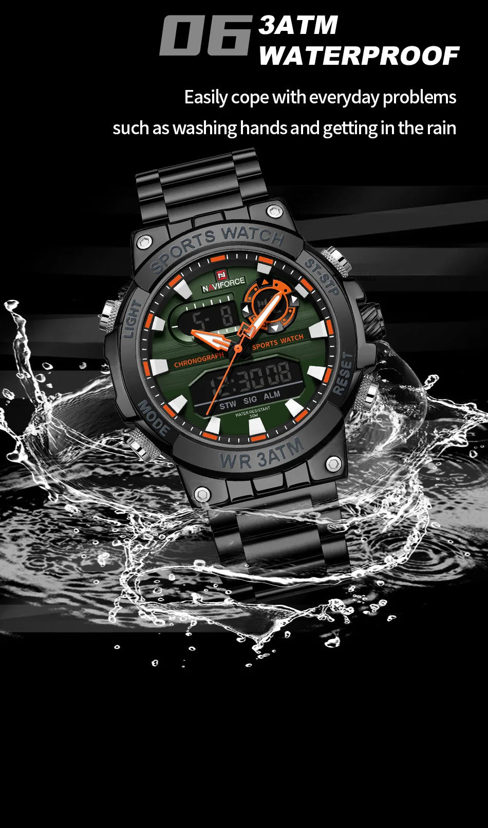 NAVIFORCE New Military Sports Mens Watches Top Brand Luxury Dual Display Waterproof LED Digital Watch for Men Quartz Wristwatch
