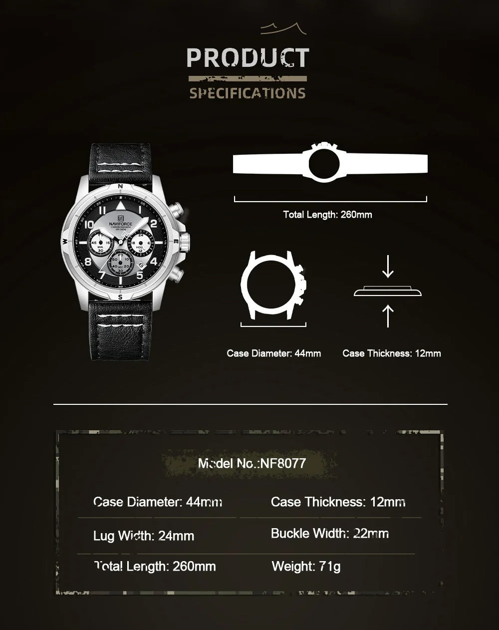 NAVIFORCE New Male Wristwatch Multi Dial Chronograph 24 Hour Clock Leather Band Men Modern Business Luxury Man's Watch NF8077