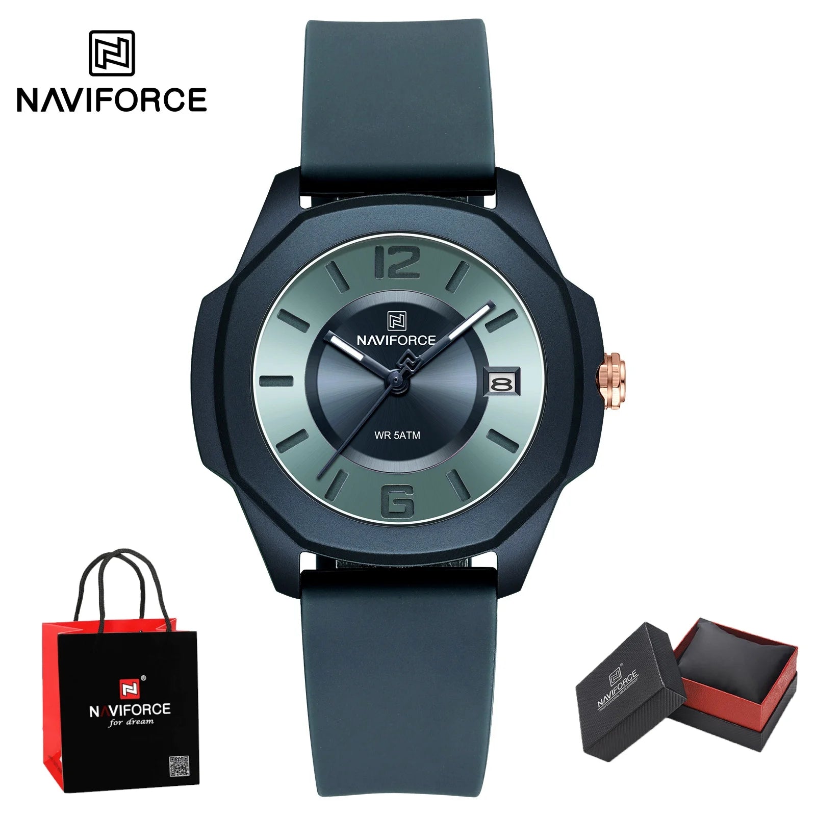 NAVIFORCE Watch Women's Luxury Quartz Watches Ladies Simple Style Silicone Strap Wrist Watch Date Display Clock Package Gifts