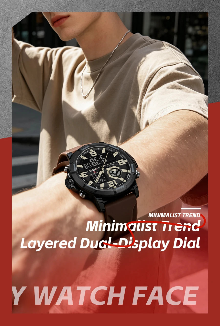 NAVIFORCE Men's Military Quartz Watch Slate Gray Dial White Arabic Numeral Scale 5ATM Waterproof Sports Personality Wristwatches