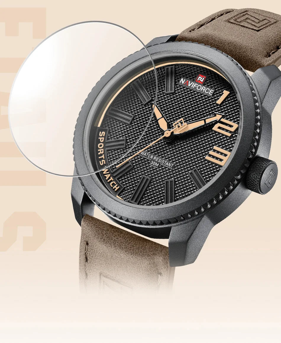 NAVIFORCE Man's Simple Fashion Quartz Watch Waterproof Soft PU Strap Mature Male Outdoor Daily Wear Sports Wristwatch Gifts Box